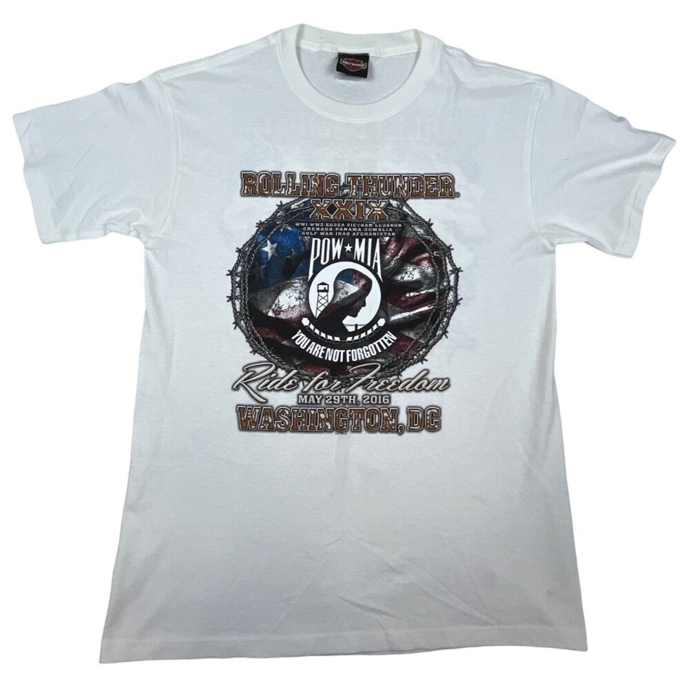White Harley Davidson Men’s Rolling Thunder XXIX (2016) POW MIA T Shirt  Sz M
